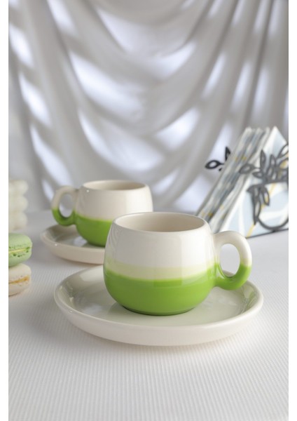 Luxury Coffeart El Yapımı Tombul Yeşil 2 Kişilik Kahve Seti, 2li Espresso, Türk Kahvesi FINCANI(96-806-K-2) 1 Adet