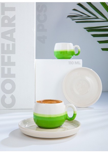 Luxury Coffeart El Yapımı Tombul Yeşil 2 Kişilik Kahve Seti, 2li Espresso, Türk Kahvesi FINCANI(96-806-K-2) 1 Adet