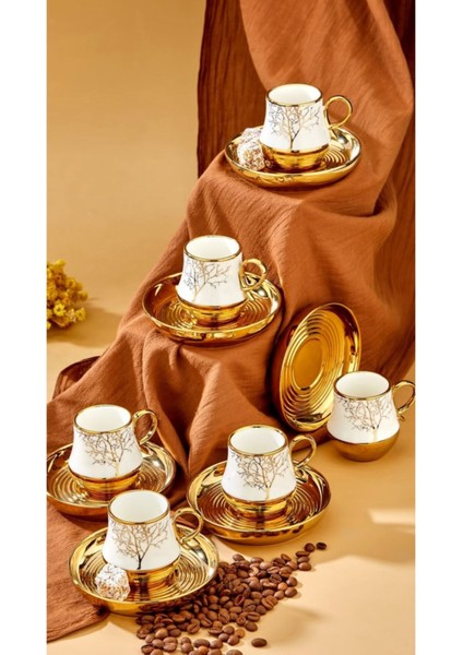 Luxury Hayat Ağacı Desenli 6 Kişilik Türk Kahvesi Takımı 1 Adet