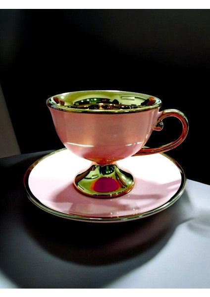 Luxury 6 Kişilik Pembe Gold Ayaklı Kahve Fincan Takım Vıctorıa 1 Adet