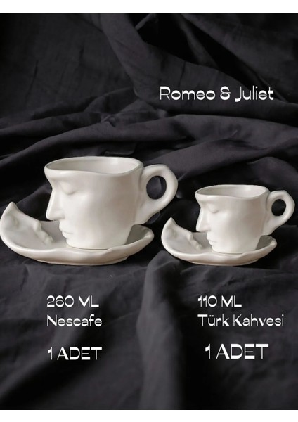 Luxury Romeo & Juliet Kupa 2’li Set - 260 ml ve 110 ml Bardak Kupa Seti Kahve Sunum 1 Adet