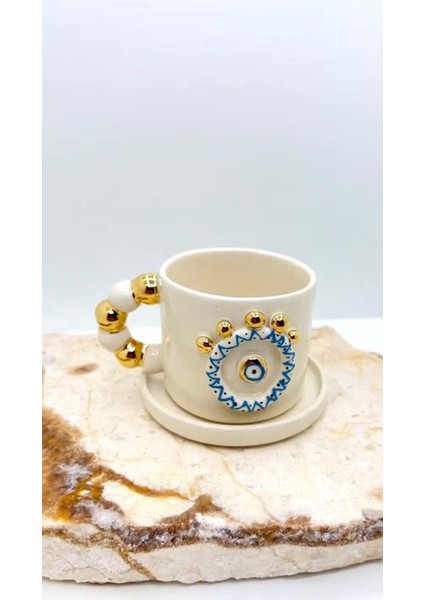 Luxury Nazar Evil Eye Tasarımlı 24K Altın Dekorlu El Yapımı Seramik Fincan 120ML 1 Adet fiyatları