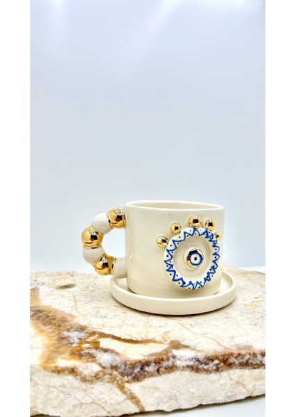 Luxury Nazar Evil Eye Tasarımlı 24K Altın Dekorlu El Yapımı Seramik Fincan 120ML 1 Adet fırsatları