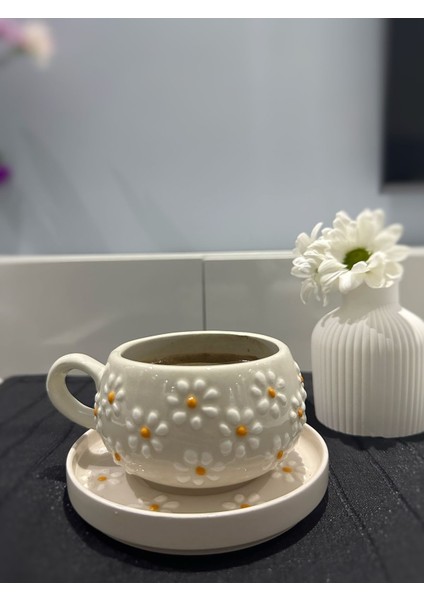 Luxury El Yapımı Papatya Desenli Seramik Fincan 1 Adet