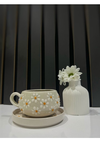 Luxury El Yapımı Papatya Desenli Seramik Fincan 1 Adet
