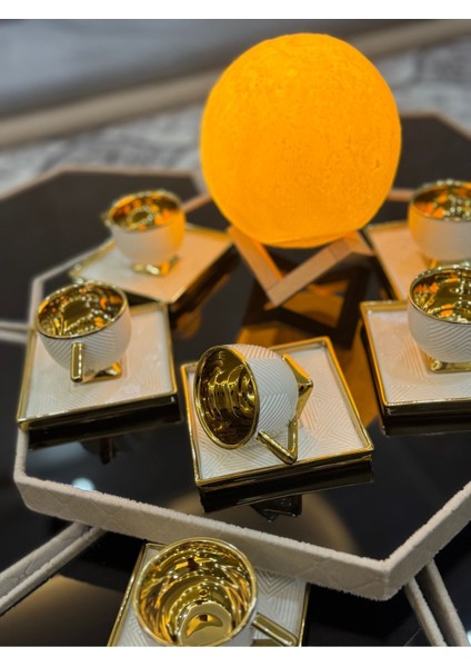 Luxury 6'lı Art Deco Porselen Beyaz Içi Gold Lüks Kahve Fincanı Içi Gold 1 Adet