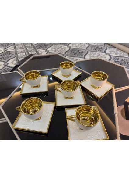 Luxury 6'lı Art Deco Porselen Beyaz Içi Gold Lüks Kahve Fincanı Içi Gold 1 Adet fiyatları