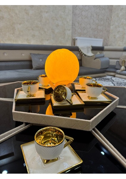 Luxury 6'lı Art Deco Porselen Beyaz Içi Gold Lüks Kahve Fincanı Içi Gold 1 Adet modelleri