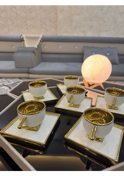Luxury 6'lı Art Deco Porselen Beyaz Içi Gold Lüks Kahve Fincanı Içi Gold 1 Adet fırsatları