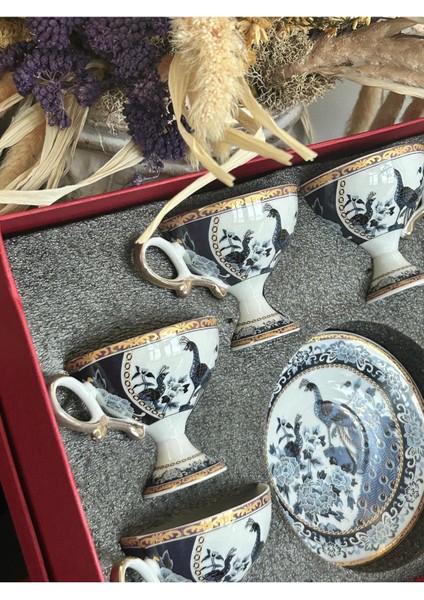 Luxury Türk Kahve Fincanı Tavus Kuşu Ayaklı 6 Kişilik 12 Parça 1 Adet