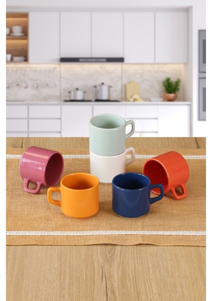 Luxury 6 Adet 8cm Renkli Stackable Çay/kahve Fincanı 1 Adet