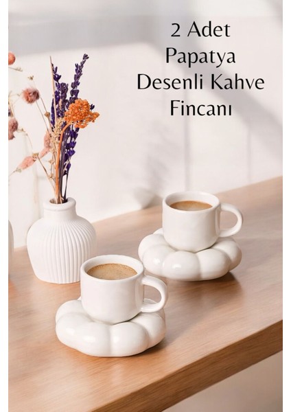 Luxury Mithra Life 2 Adet 95 ml Papatya Şekilli Seramik Beyaz Türk Kahvesi Fincan Takımı MIT1157 1 Adet