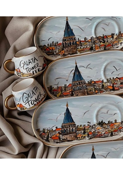 Luxury Istanbul Galata Kulesi Kahve Fincanı El Boyaması Özel Tasarım Hediyelik (1 Adet) 1 Adet