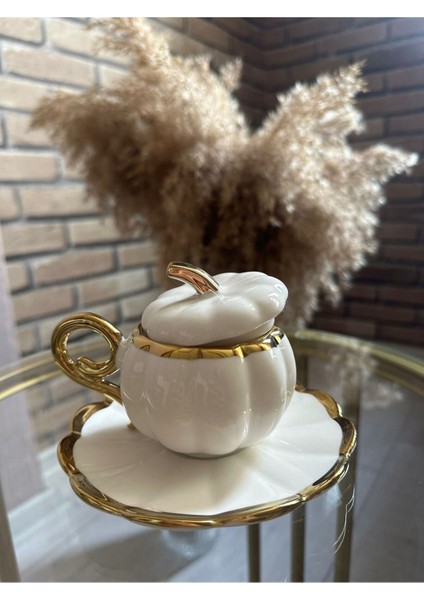 Luxury Beyaz Bal Kabağı Kapaklı 6 Kişilik Fincan Takımı 1 Adet