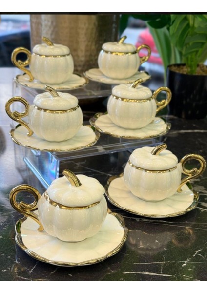 Luxury Beyaz Bal Kabağı Kapaklı 6 Kişilik Fincan Takımı 1 Adet