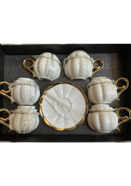 Luxury Beyaz Bal Kabağı Kapaklı 6 Kişilik Fincan Takımı 1 Adet