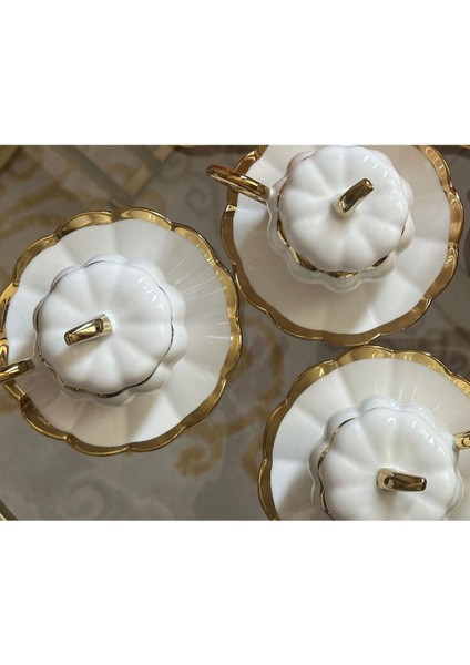 Luxury Beyaz Bal Kabağı Kapaklı 6 Kişilik Fincan Takımı 1 Adet