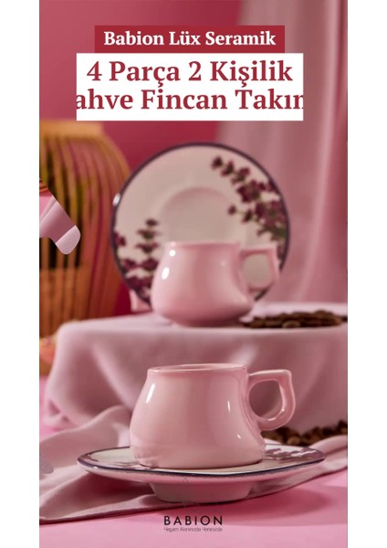 Luxury Lüx Seramik 2 Kişilik Kahve Fincan Takımı, Pembe Türk Kahvesi Fincan 1 Adet