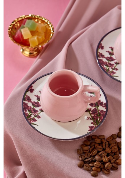 Luxury Lüx Seramik 2 Kişilik Kahve Fincan Takımı, Pembe Türk Kahvesi Fincan 1 Adet