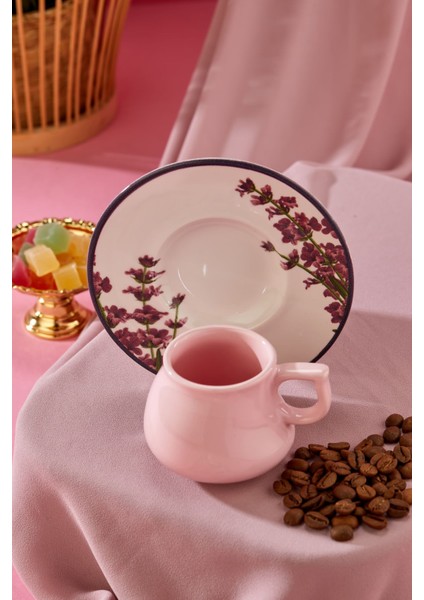 Luxury Lüx Seramik 2 Kişilik Kahve Fincan Takımı, Pembe Türk Kahvesi Fincan 1 Adet
