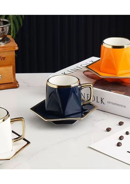 Luxury 12 Parça 6 Kişilik Porselen Geometrik Lüks Türk Kahvesi Fincan Takımı 1 Adet modelleri