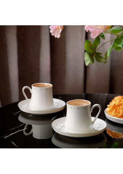 Luxury Ottoman Kahve Fincan Takımı - 6'lı - 12 Parça - Gümüş 1 Adet