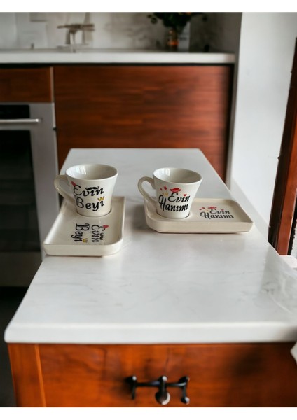 Luxury Özel Tasarım Sevgililer Günü 2’li Evin Hanımı Evin Beyi Baskılı Fincan Takımı 1 Adet