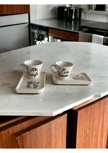 Luxury Özel Tasarım Sevgililer Günü 2’li Evin Hanımı Evin Beyi Baskılı Fincan Takımı 1 Adet
