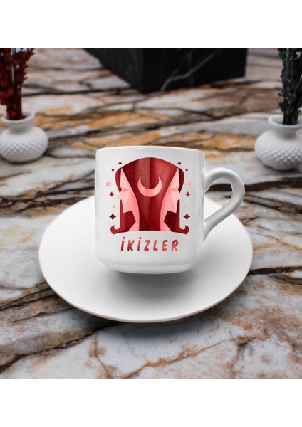 Luxury Ikizler Burcu Tasarım Süblimasyon Türk Kahvesi Fincanı 1 Adet