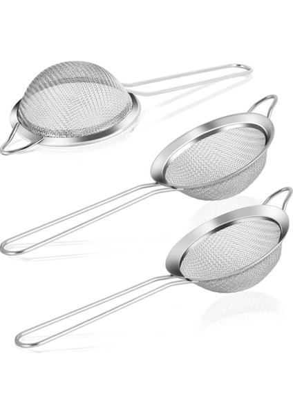 Luxury Ince Örgü 3'lü Süzgeç Seti, Paslanmaz Çelik, 6-7-8 Cm. Küçük Ağ Süzgeç, Kahve, Çay, Meyve Suyu Için 1 Adet