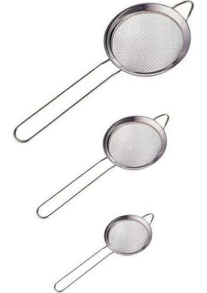 Luxury Ince Örgü 3'lü Süzgeç Seti, Paslanmaz Çelik, 6-7-8 Cm. Küçük Ağ Süzgeç, Kahve, Çay, Meyve Suyu Için 1 Adet