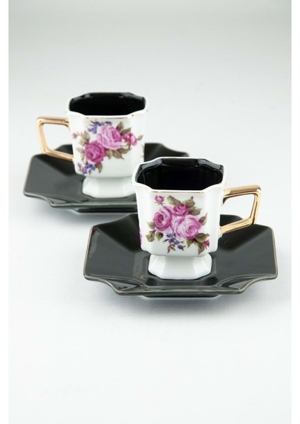 Luxury Rose Garden Black Iki Kişilik Kahve Fincan Takımı 1 Adet