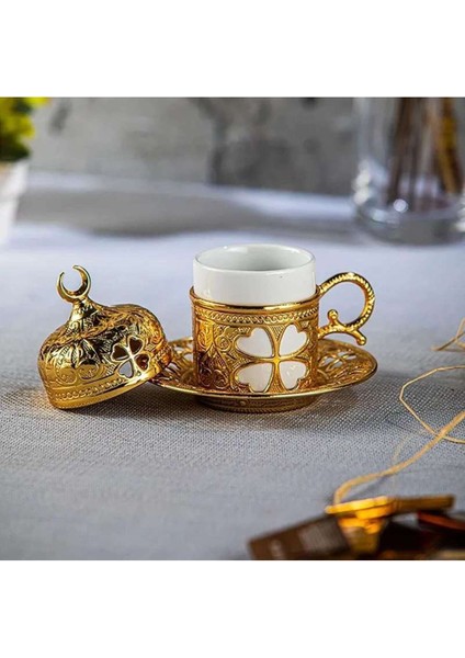 Luxury Yonca Tasarım Gold Renk Tekli Türk Kahvesi Fincanı 1 Adet