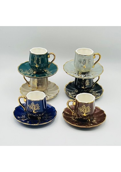 Luxury Tekbir Vintage Renkli Ayaklı Porselen Kahve Fincan Takımı 1 Adet