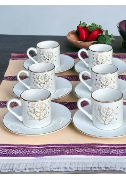 Luxury Kahve Fincanı Takımı 6 Kişilik Porselen Türk Kahvesi Fincanı (Ağaç Desen) 1 Adet fiyatları