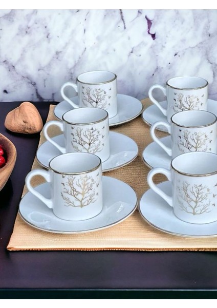 Luxury Kahve Fincanı Takımı 6 Kişilik Porselen Türk Kahvesi Fincanı (Ağaç Desen) 1 Adet modelleri