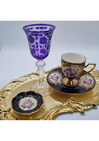 Luxury El Boyaması Çiçek Lokumluk Siyah 1 Adet
