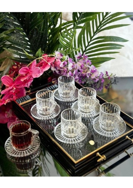 Luxury 12 Parça Kristal Cam Çay Nescafe Fincan Seti Takımı 1 Adet