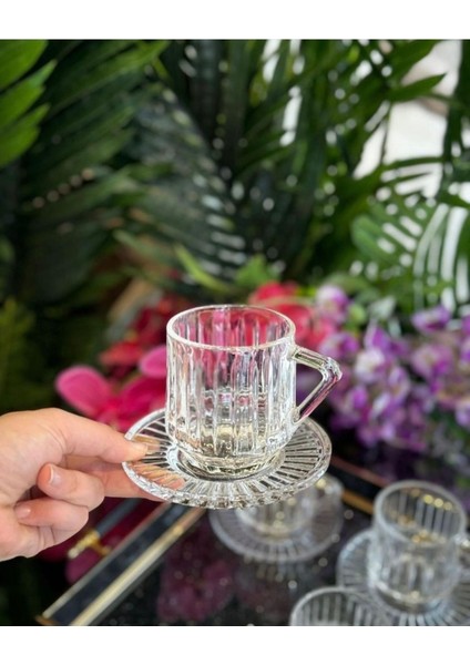 Luxury 12 Parça Kristal Cam Çay Nescafe Fincan Seti Takımı 1 Adet
