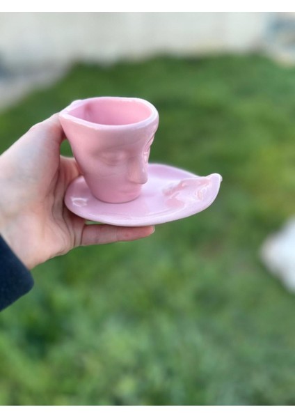 Luxury Iskandinav Yüz Şekilli Fincan Takımı 1 Adet 110 ml Pembe - Kupa Kahve Fincan Takımı 1 Adet