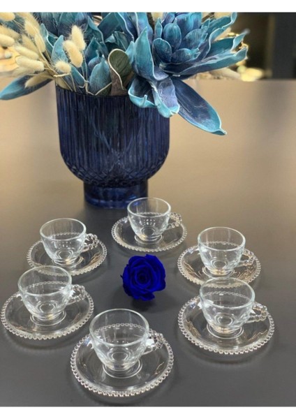 Luxury Damla Desenli Sade Cam Kahve Fincan Takımı 12 Parça 1 Adet