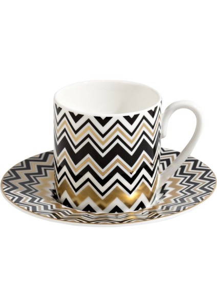 Luxury Zig-Zag Altın Kahve Fincanı ve Tabağı 6'lı Set Retro Şıklık ve Altın Detaylarla Tasarlanmış 1 Adet