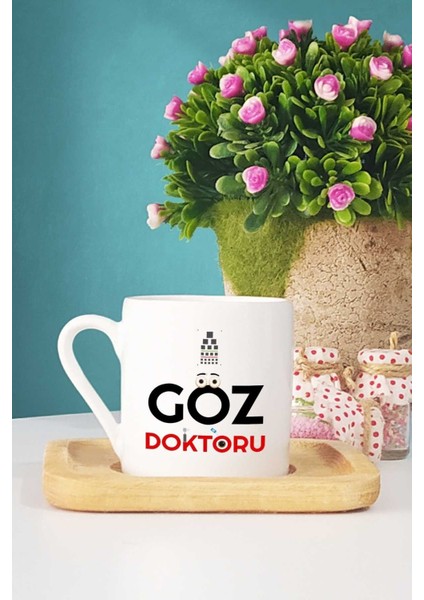 Luxury Göz Doktoru Hediye Türk Kahvesi Fincanı Ahşap Altlıklı 1 Adet