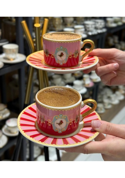 Luxury 2 Kişilik Pink Bird Soha Double Kahve Fincanı 1 Adet