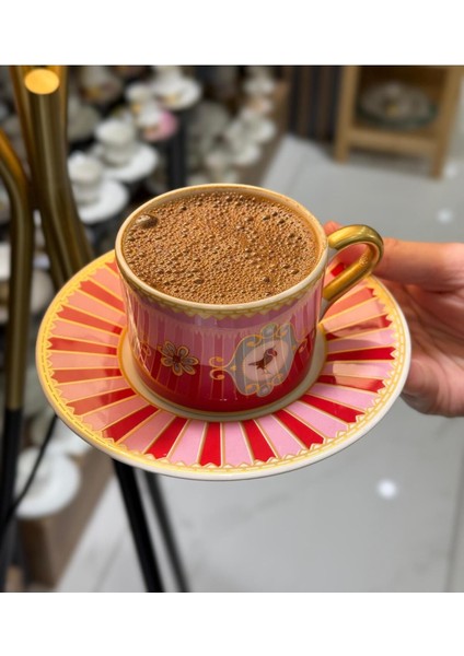Luxury 2 Kişilik Pink Bird Soha Double Kahve Fincanı 1 Adet