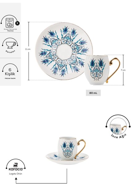 Luxury Iznik 6 Kişilik Kahve Fincan Takımı 80 ml 1 Adet fiyatları