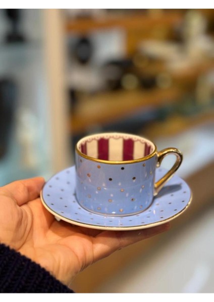 Luxury Mavi Puantiyeli Tek Kişilik Türk Kahvesi Fincanı 1 Adet