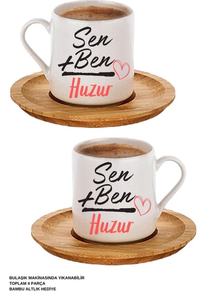 Luxury Sevgiliye Hediye, Sen Ben = Huzur Tasarımlı 2'li Kahve Fincan Takımı, Sevgililer Günü Hediyesi 1 Adet