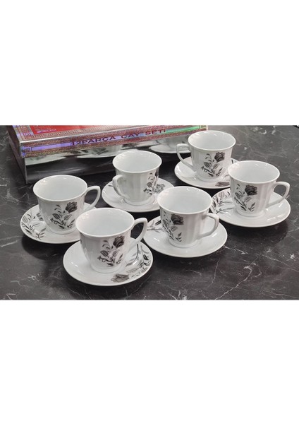 Luxury Porselen Neskafe Çay Seti 6 Kişilik Desenli 1 Adet