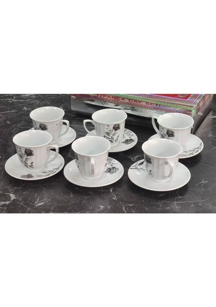 Luxury Porselen Neskafe Çay Seti 6 Kişilik Desenli 1 Adet